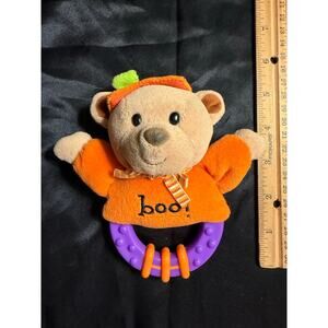 Vintage 2005 Carter's Halloween pumpkin Teddy Bear baby rattle Re-born